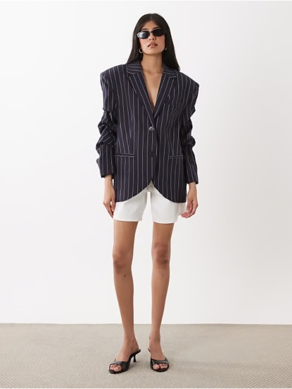 WeWoreWhat Navy Pinstripe Oversized Blazer